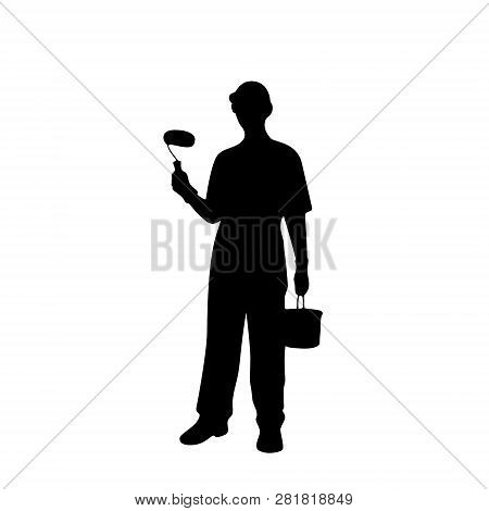 Painter Male Vector Silhouette On White Background