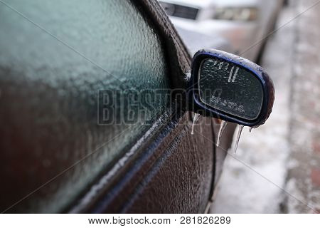 Car Frozen Side Mirror After Freezing Rain