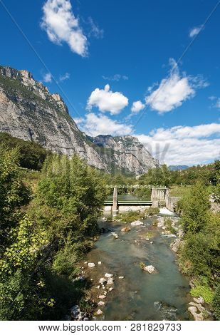 The Sarca River With Old Dam In The Sarca Valley - Trentino Alto Adige, Italy, Europe