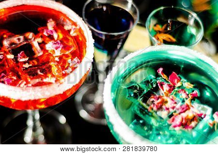 Tasty And Colorful Drinks Based On Various Alcohols, Syrups And Liqueurs, Unique Effect Of The Barte
