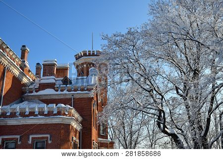 Neogotthic Oldenburg Castle In Winter Park, Romon, Voronezh, Russia