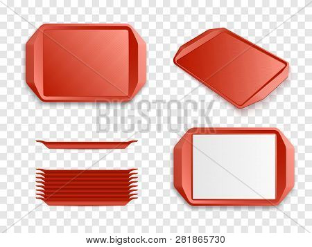 Tray Salver Set Isolated. Vector Red Plastic Trays Vector Mockup