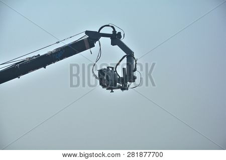 Thakurnagar, West Bengal, India, February, 02, 2019,  Camera Crane Taking The Shots Of People In Pri