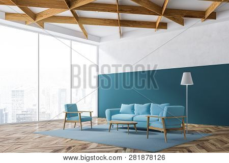 Blue Panoramic Living Room Corner