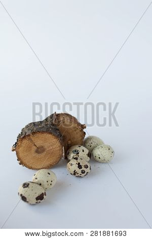 Quail Eggs Isolated On White . Easter Background. Country Style