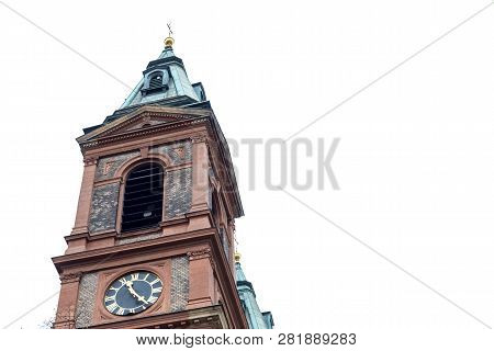 High Clock Tower With Green Roof Of The Basilica Saint Wenceslas Church Smichov In The Style Of The 