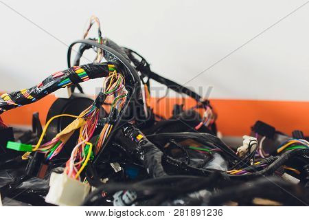Car Wiring And Car System Many Wires For Background Text.