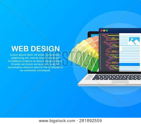 Web Design Illustration. Concept Of Creating Websites, Designed Banners For Ui, Ux Design And Web De