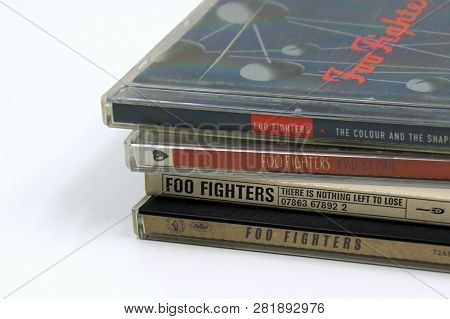 Amsterdam, The Netherlands - Febuari 2, 2019: Compact Disc (cd) Albums American Rock Band Foo Fighte