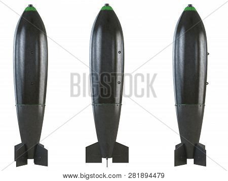 Set Of Aircraft Bombs Rendered In 3d. Asset For Game Design.
