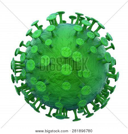 3d Render Of A Green Infectious Virus Cell. Contagious Disease Concept. Isolated On White Background