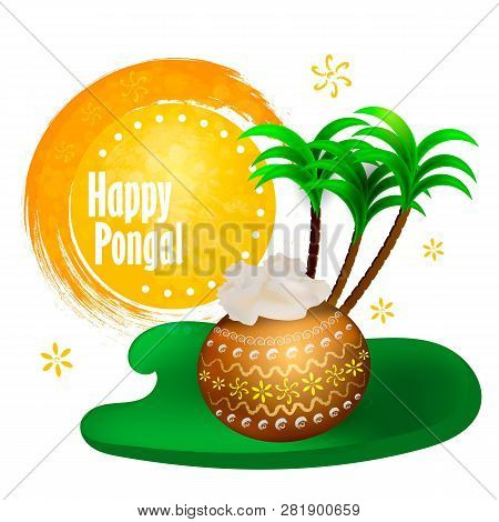 Happy Pongal Holiday Illustration Background. Vector Illustraition