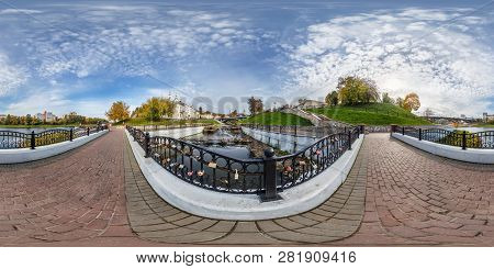 Vitebsk, Belarus - October 2018: Full Spherical 360 Degrees Angle View Panorama Old City Near Steel 