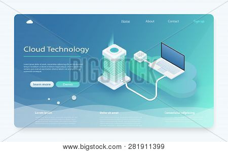 Isometric Modern Cloud Technology And Networking Concept. Cloud Storage Download Isometric Vector Il