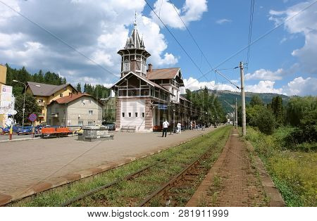 Vatra Dornei, Romania - August 20, 2016: View Of The Old Vatra Dornei Bai Railway Station In The Res