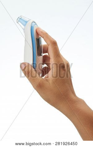 Measurement Of Body Temperature With Infared Thermometer Close Up View