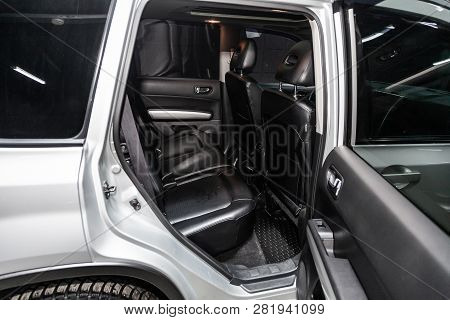 Novosibirsk, Russia -february 01, 2019:  Nissan Xtrail, Close-up Of The Rear Seats. Photography Of A