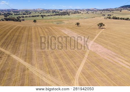 Expansive Aerial View Of Farm Land Near Cowra In The Central West Of New South Wales. The Areas Arou