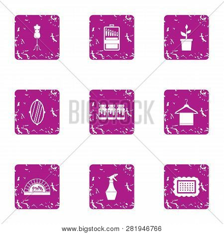 Womanish Icons Set. Grunge Set Of 9 Womanish Icons For Web Isolated On White Background