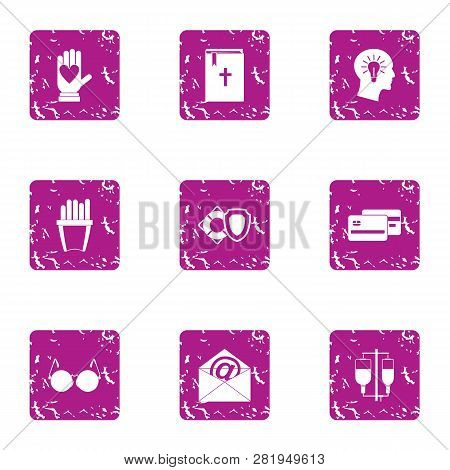 Brainwash Icons Set. Grunge Set Of 9 Brainwash Icons For Web Isolated On White Background