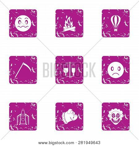 Indoctrination Icons Set. Grunge Set Of 9 Indoctrination Icons For Web Isolated On White Background