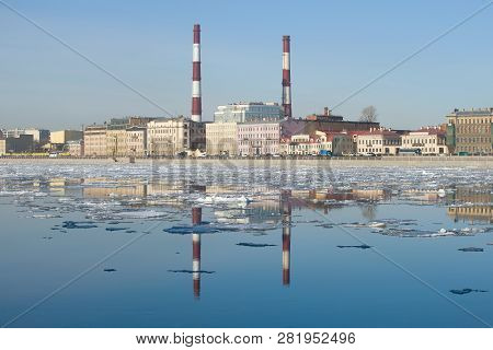 View Of Sinopskaya Embankment In The Sunny April Afternoon. St. Petersburg, Russia