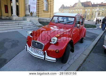 ZAGREB, CROATIA - DECEMBER 07: Citroen 2CV, vintage cars exhibited during the Retro Mobile Parade in Zagreb, Croatia, on December 07, 2013.