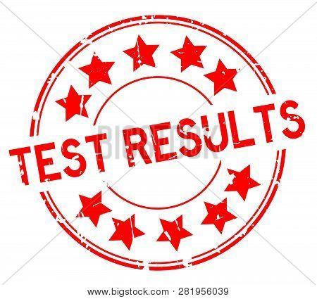 Grunge Red Test Results Word With Star Icon Rubber Seal Stamp On White Background