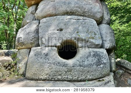 Mysterious Dolmen In The Valley Of The River Zhane In The Mountains Of Gelendzhik. Dolmen In The Mou