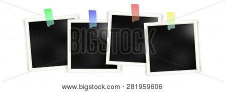 Photo Frames Batch  Mockup Glued With Color Tape . Realistic Empty Templates.