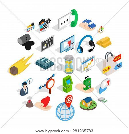 Means Of Subsistence Icons Set. Isometric Set Of 25 Means Of Subsistence Icons For Web Isolated On W