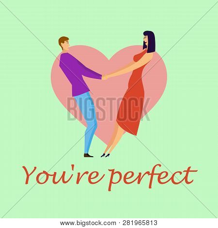 Greeting Card With Lovers. Young Men And Women Characters