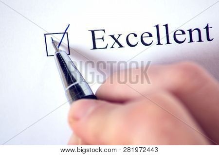 Checklist With A Word Exellent On White Paper. Checkbox Concept.