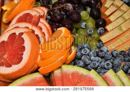 Slide Pieces Of Fruit Melon Orange Apple Grap Wine