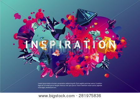 Inspiration Trendy Poster. Presentation Cover Template With Abstract Shapes And Crystal. Modern Orga