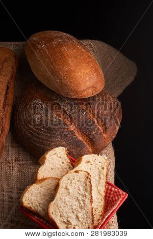 Breads And Baguette Concept Of Teasty Home Food Close Up On Table