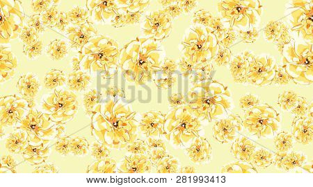 Pastel Roses Or Peony, Floral Seamless Pattern. Watercolor Flowers In Vintage Style. Wedding Print I