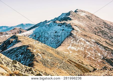 Footpath Leading Up The Peak Dumbier, Low Tatras, Slovak Republic. Mountains Scene. Hiking Theme. Ye