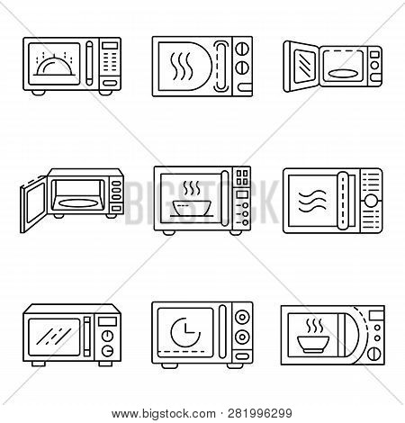 Microwave Icons Set. Outline Set Of Microwave Vector Icons For Web Design Isolated On White Backgrou