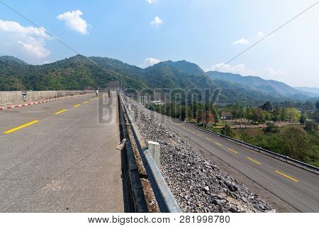 Beautiful Blue Sky View Of Vajiralongkorn Dam At Kanchanaburi, Thailand