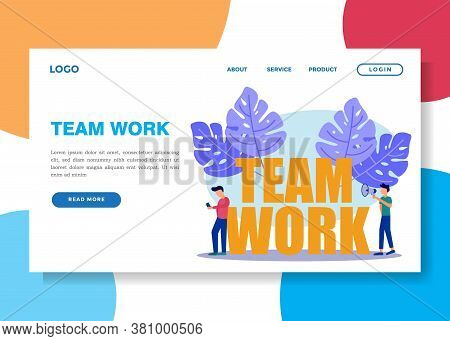 Vector Business Illustration, Businesspeople Together Building Word Team Work, Abstract Design Graph