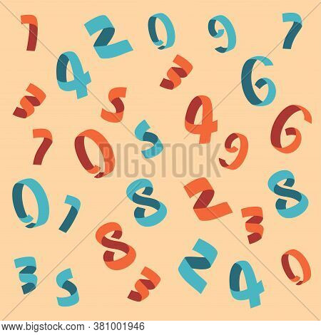 Different Colors Gift Ribbons. Numbers. Pattern, Background. Strips Or Braid.