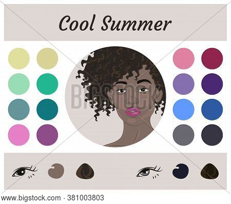 Stock Vector Seasonal Color Analysis Palette For Cool Summer. Best Colors For Cool Summer Type Of Fe