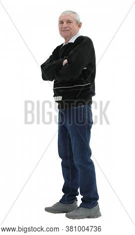 gray-haired man in full growth age on a white background
