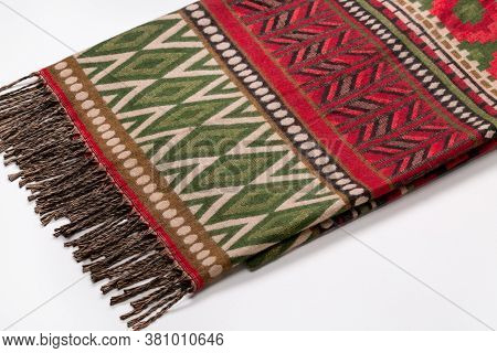 Tippet, Shawl, Scarf With Native American Ornament And Fringe.