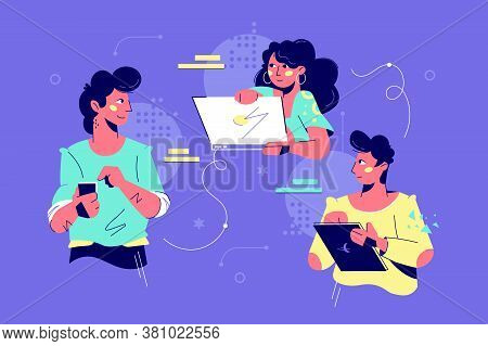 Friendly Teamwork Collaboration Illustration. Cooperation Time. Team Of Co-workers Creative New Proj