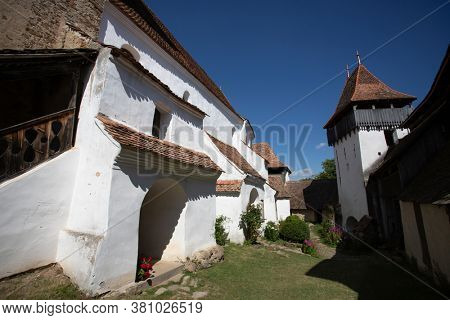 Viscri, Romania - August 5, 2020: Viscri fortified church in the Transylvania region of Romania is in UNESCO World Heritage Site.