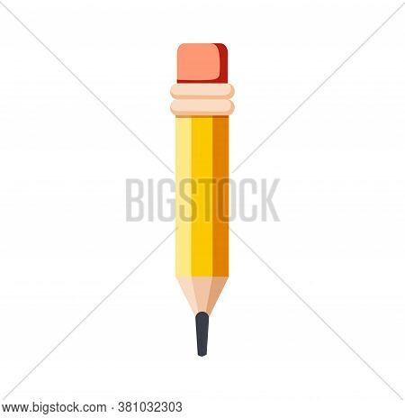 Pencil Write Isolated Icon. Yellow Wooden Pencil With Rubber Eraser. Sharpened Detailed Office Mocku