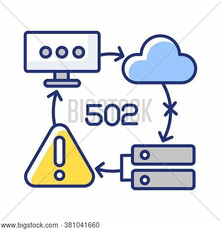 Bad Gateway Notification Rgb Color Icon. Website Access Failure. Http Status Code, 502 Error Message