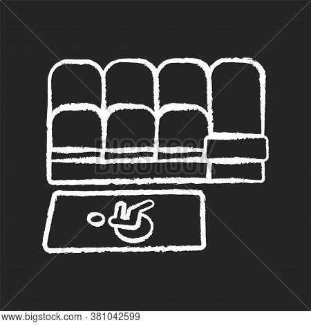 Accessible Seating Chalk White Icon On Black Background. Accessible Seats For Disabled People. Publi